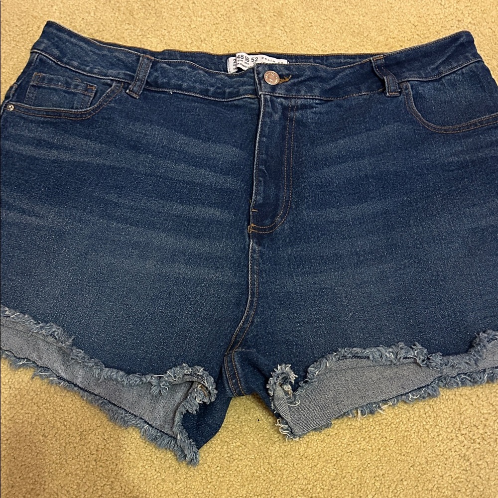 Denim&Co Dark Blue Frayed Hem Jean Shorts